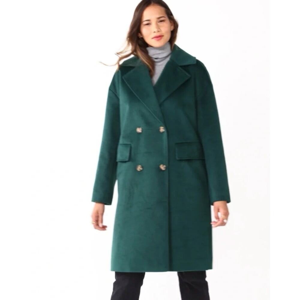 Nine West emerald green double-breasted mid length trench coat NEW medium
